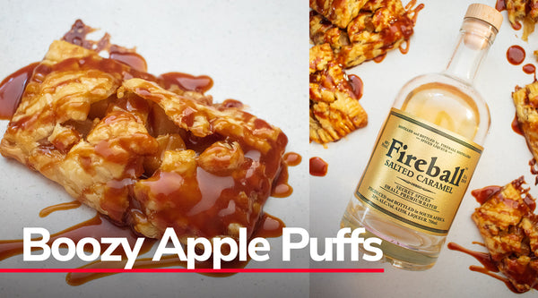 Boozy apple puffs, caramel apple puff pastry, Fireball dessert recipe, easy puff pastry dessert, apple turnover with liquor, salted caramel apple recipe, alcohol-infused baking, winter dessert ideas South Africa