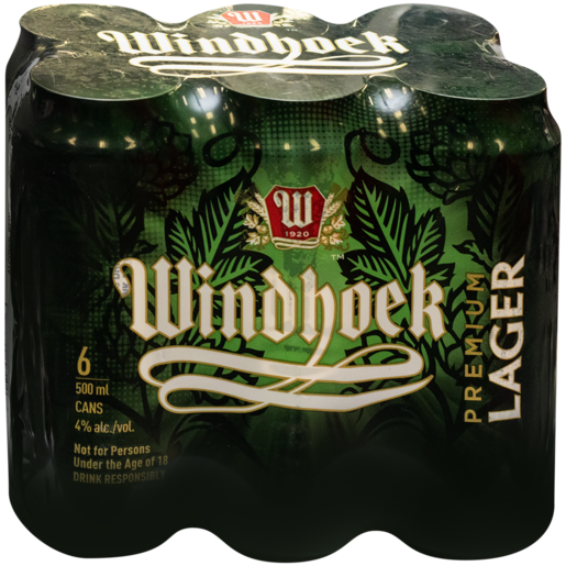 Windhoek Lager Beer 500ml Can 6 Pack