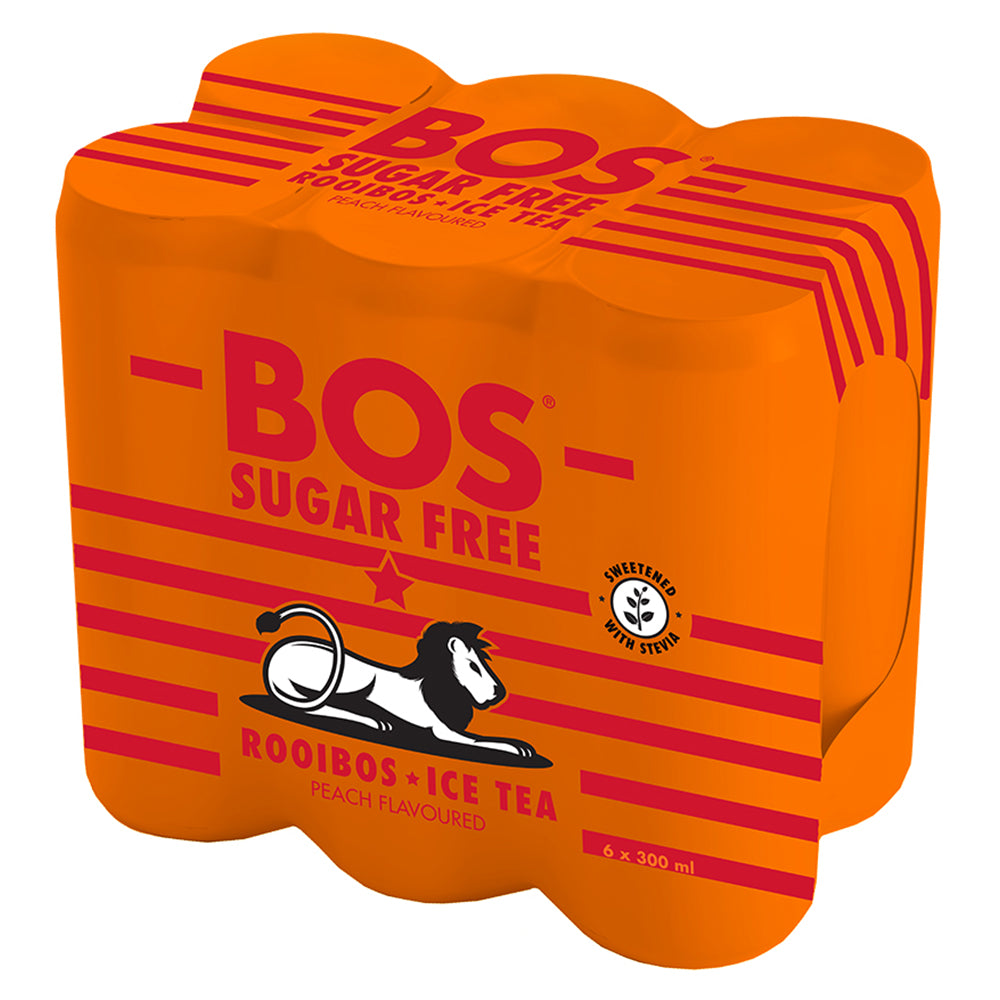 Buy BOS Ice Tea Sugar Free Peach 300ml Can 6 Pack Online