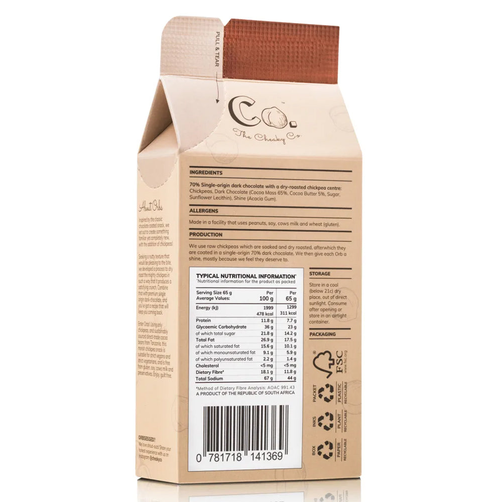 Buy Orbs Roasted Chickpeas 70% Dark Chocolate 65g Online
