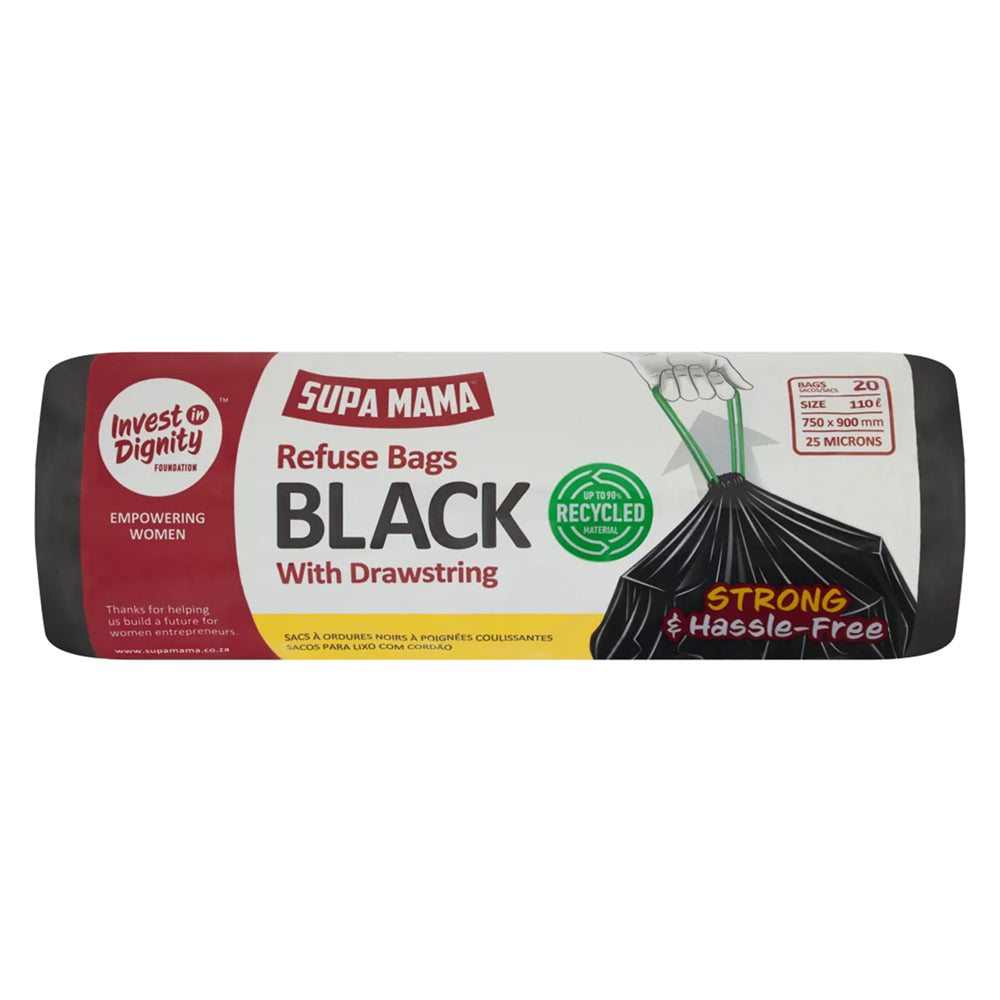 Buy Supa Mama Black Drawstring Refuse Bags - 20 Online