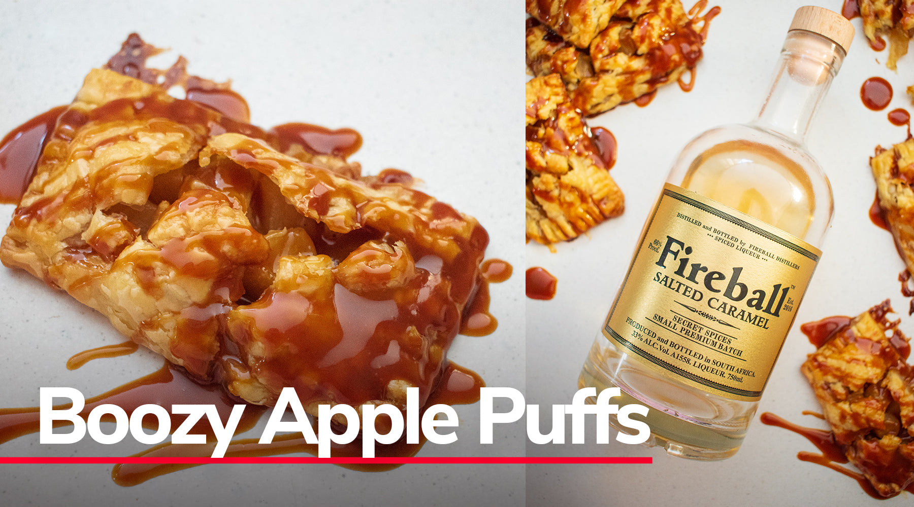 Boozy apple puffs, caramel apple puff pastry, Fireball dessert recipe, easy puff pastry dessert, apple turnover with liquor, salted caramel apple recipe, alcohol-infused baking, winter dessert ideas South Africa