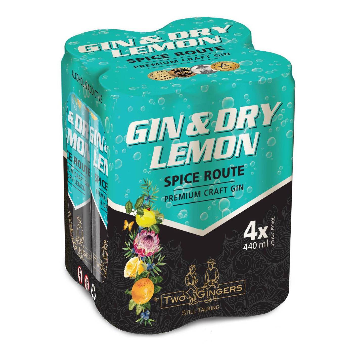 Two Gingers: Spice Route Gin & Dry Lemon 440ml Can - 4 Pack