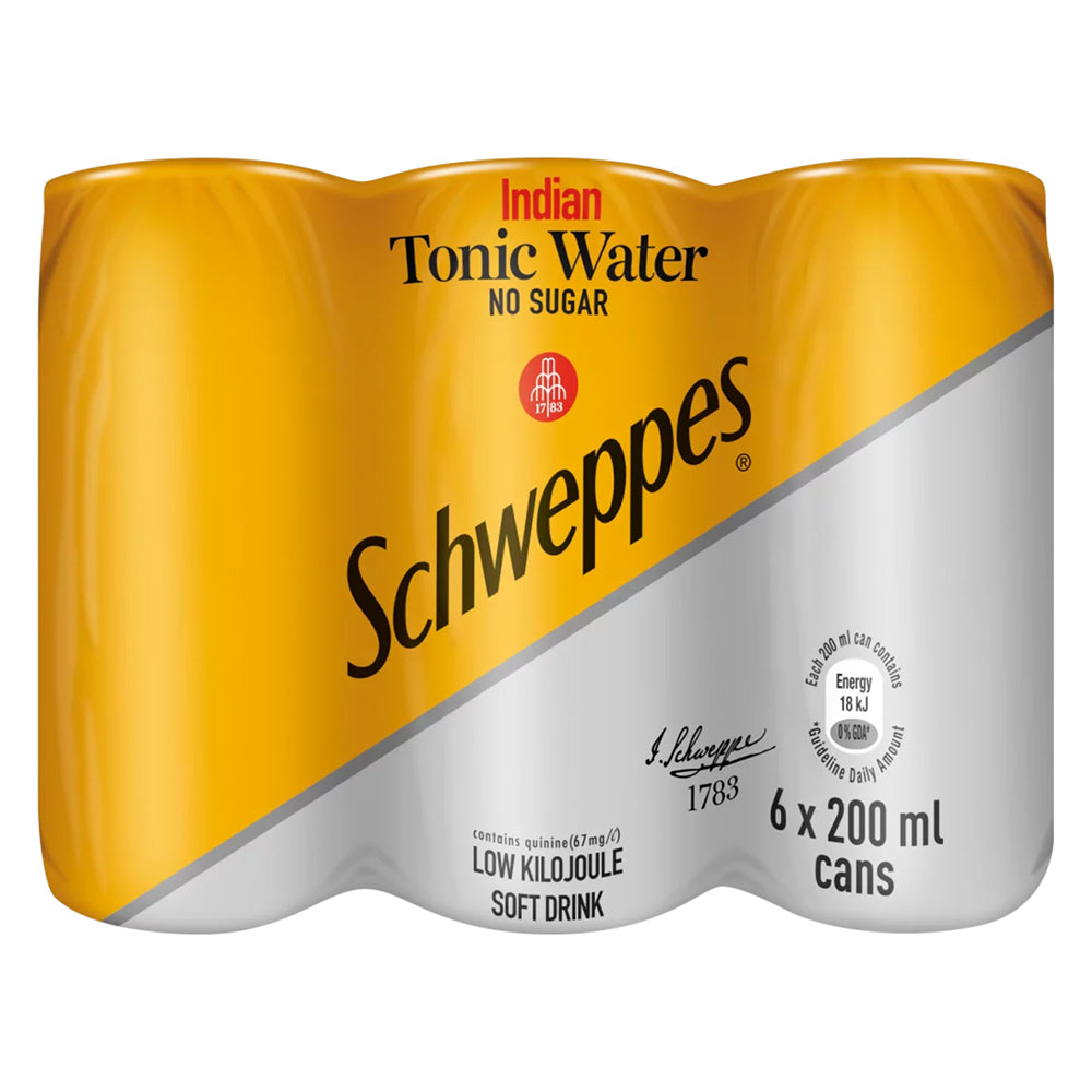 Buy Schweppes Indian Tonic No Sugar 200ml Can 6 Pack Online
