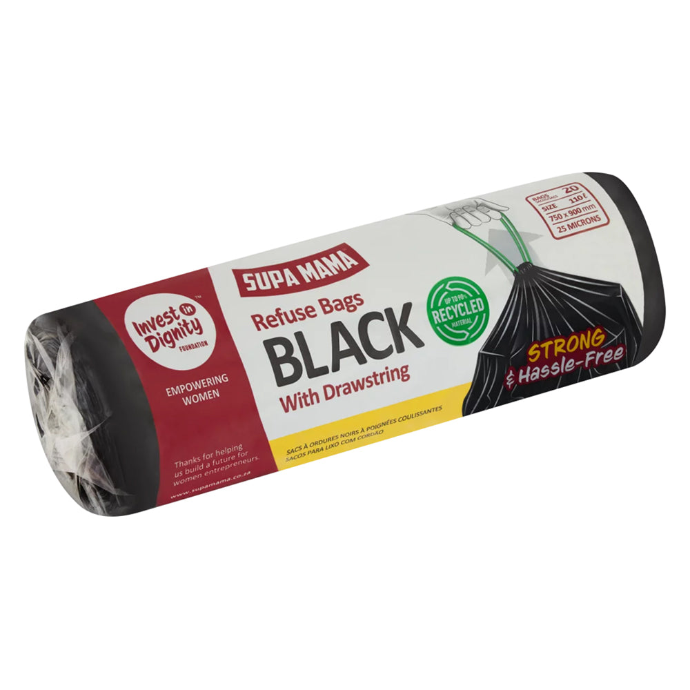 Supa Mama Black Drawstring Refuse Bags - 20